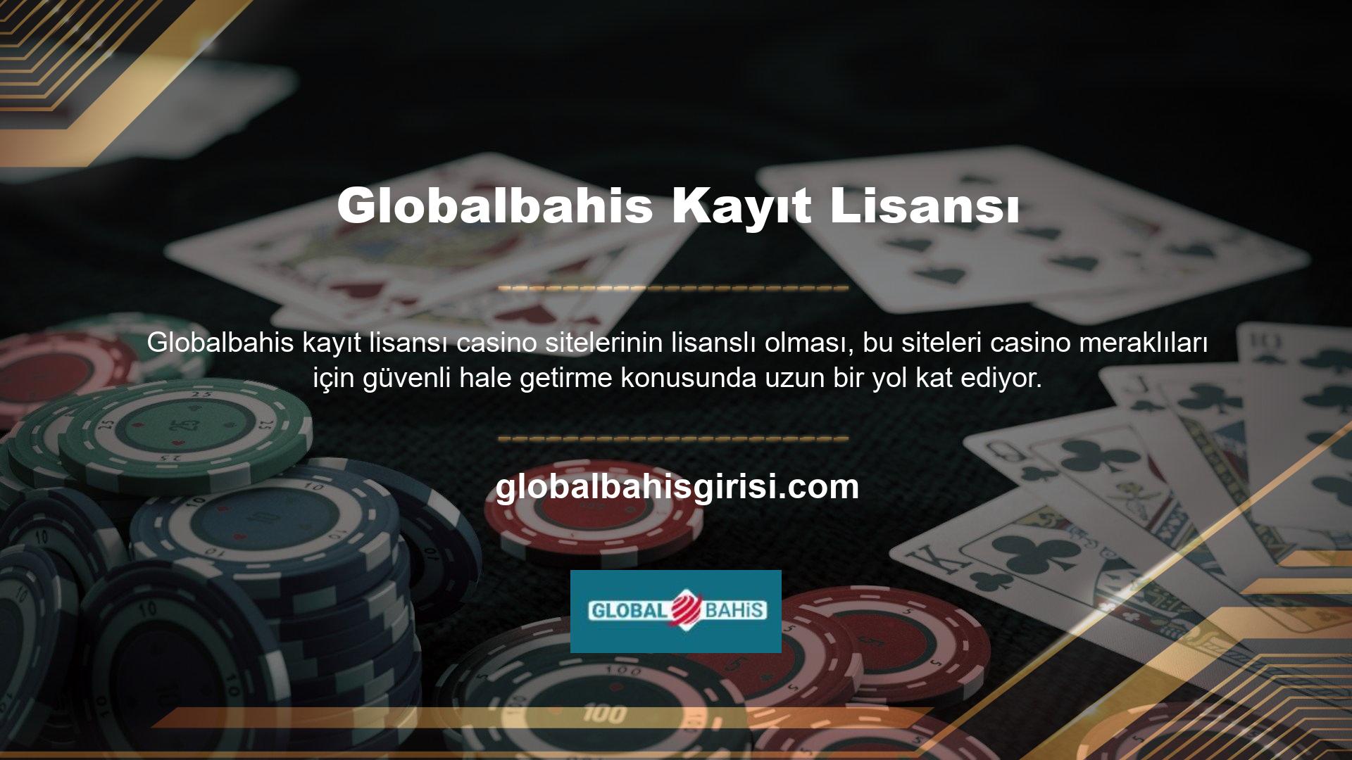 Ülkemizde henüz casino şirketi bulunmadığından Globalbahis lisansları yurt dışından satın alınmaktadır